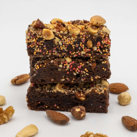 Caramel fudge sinaasappel brownie stapel