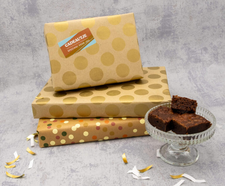 Box Brownies inpakservice met feestelijk cadeaupapier